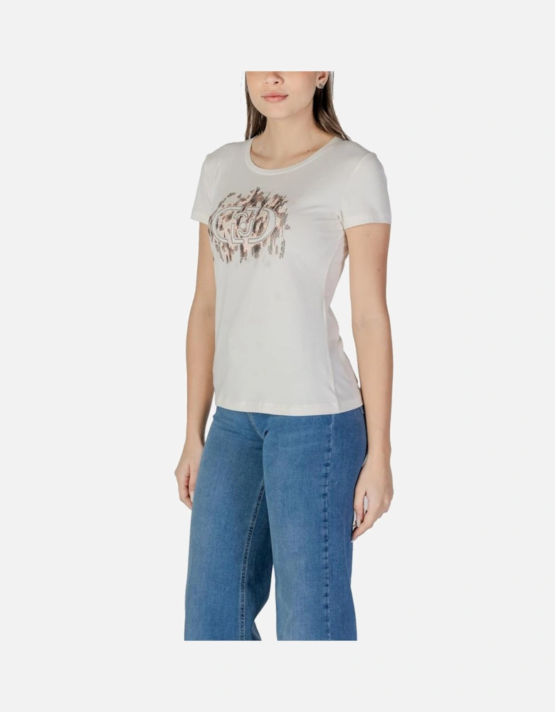 Short Sleeved Cotton Blend T-Shirt Women - White