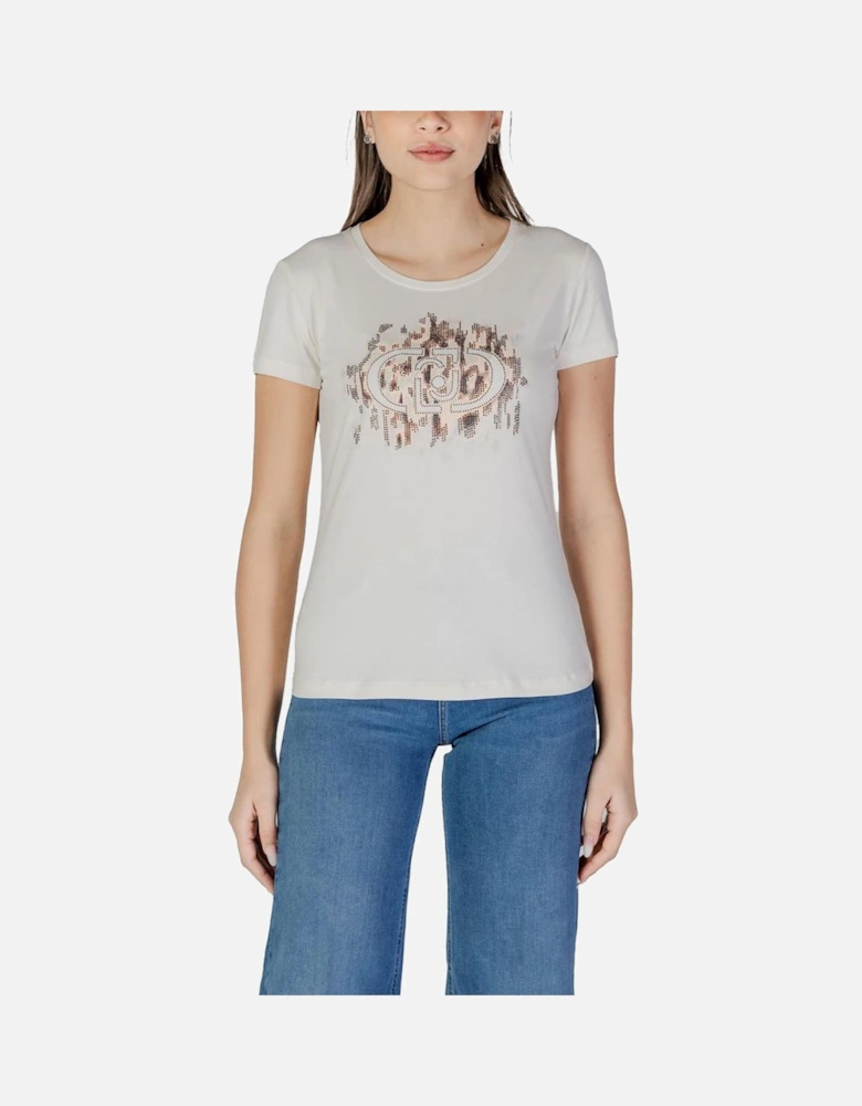 Short Sleeved Cotton Blend T-Shirt Women - White