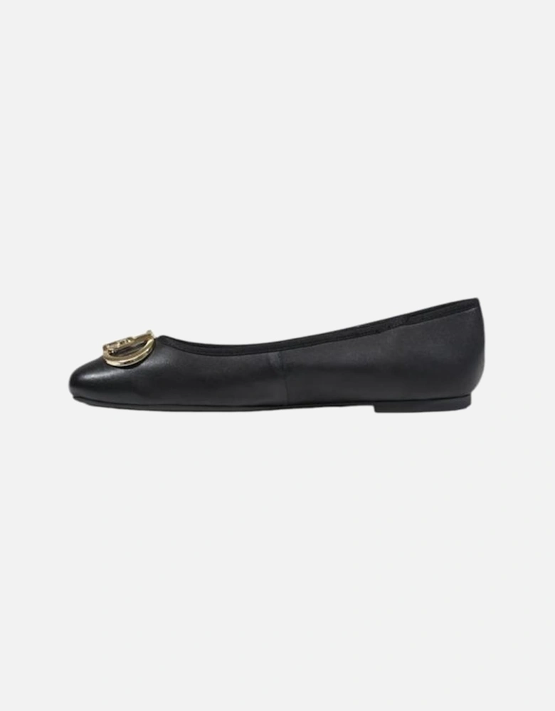 Low Heel Leather and Polyester Shoes Women - Black Flats