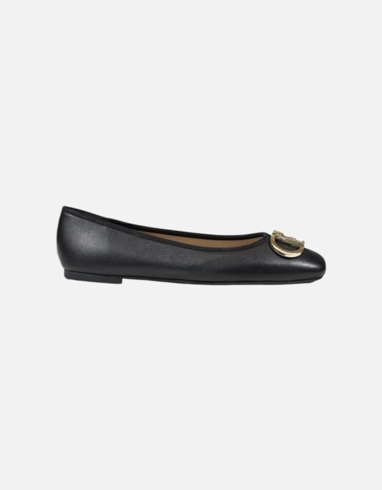 Low Heel Leather and Polyester Shoes Women - Black Flats