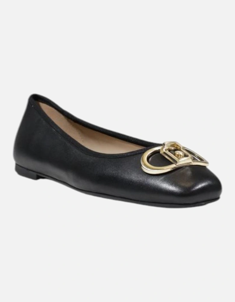 Low Heel Leather and Polyester Shoes Women - Black Flats