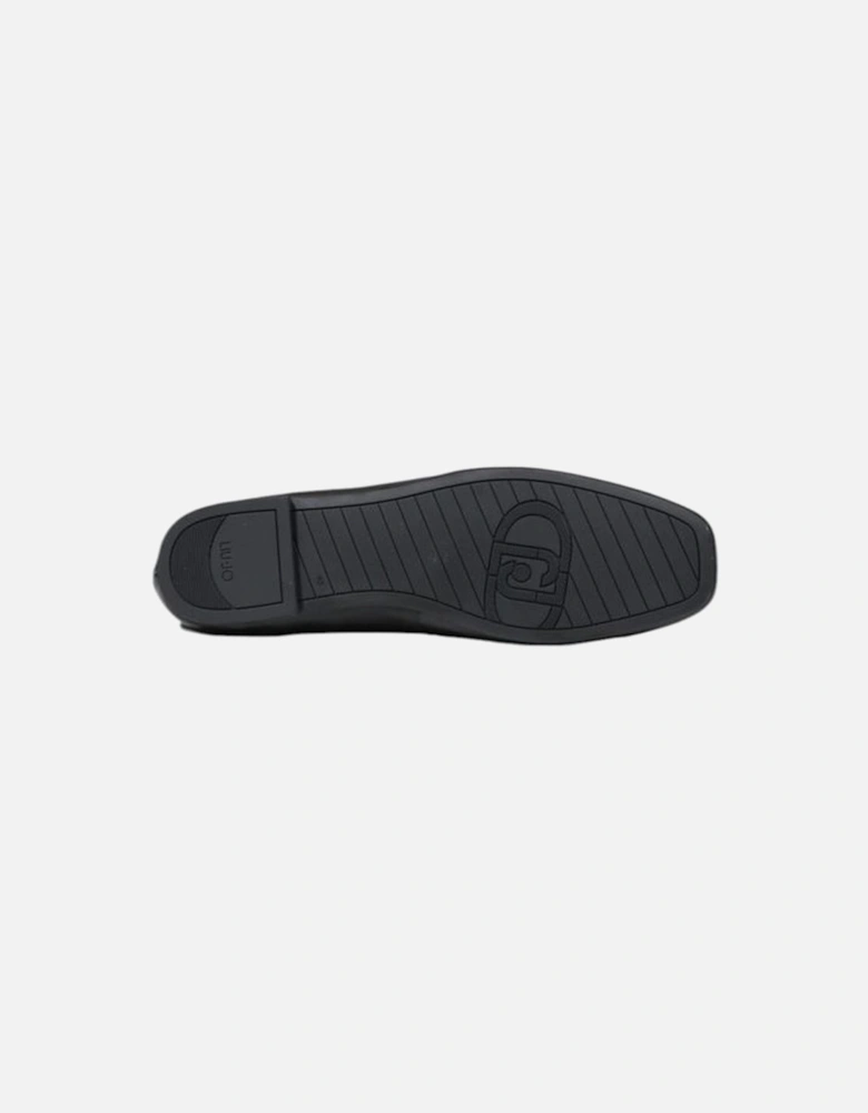 Low Heel Leather and Polyester Shoes Women - Black Flats