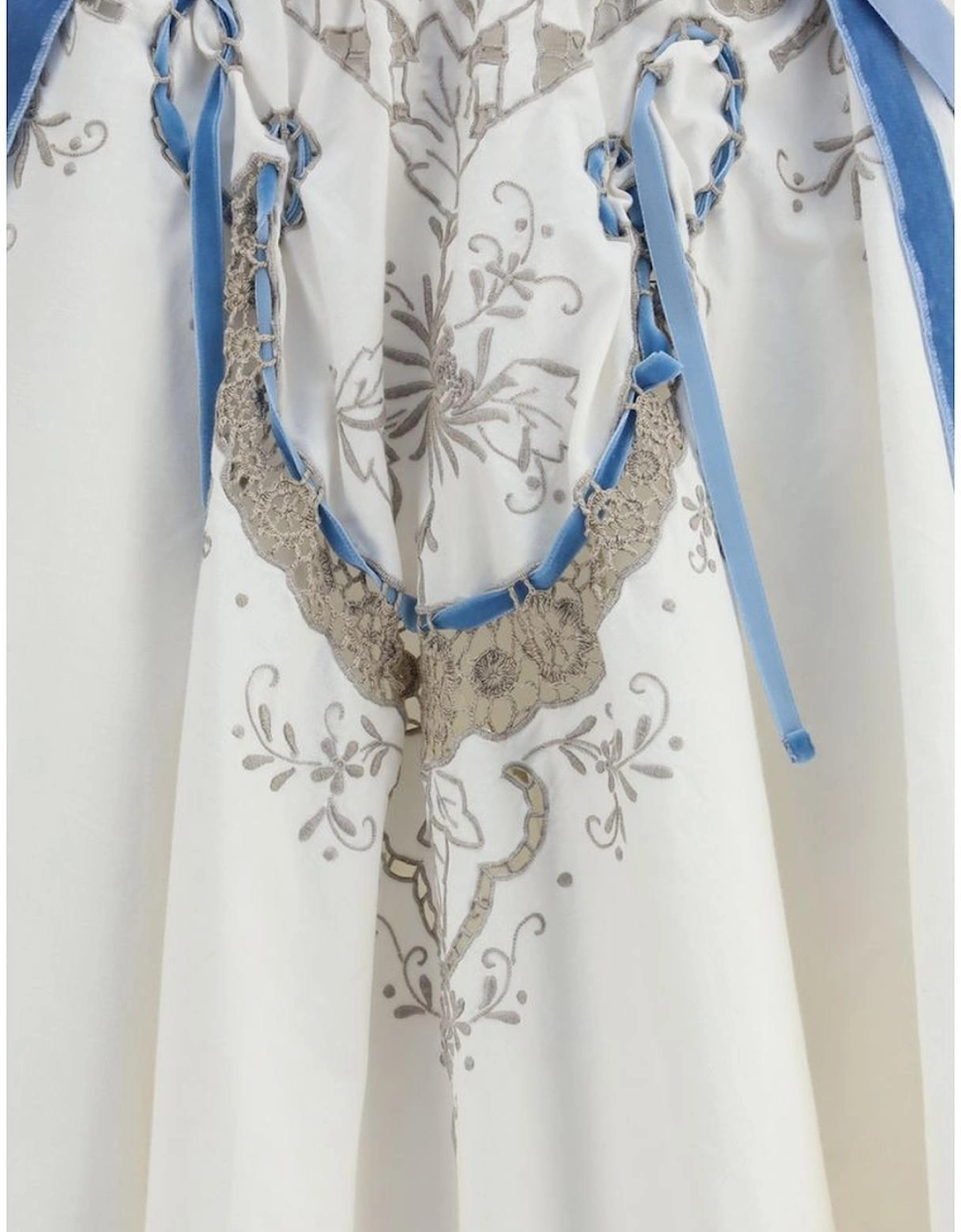 Cotton Midi Skirt with Floral Embellishments Women - White