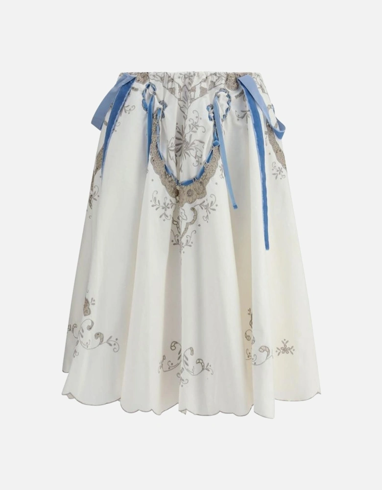 Cotton Midi Skirt with Floral Embellishments Women - White