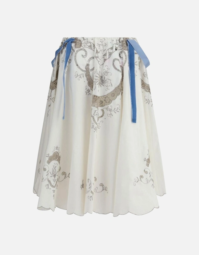 Cotton Midi Skirt with Floral Embellishments Women - White