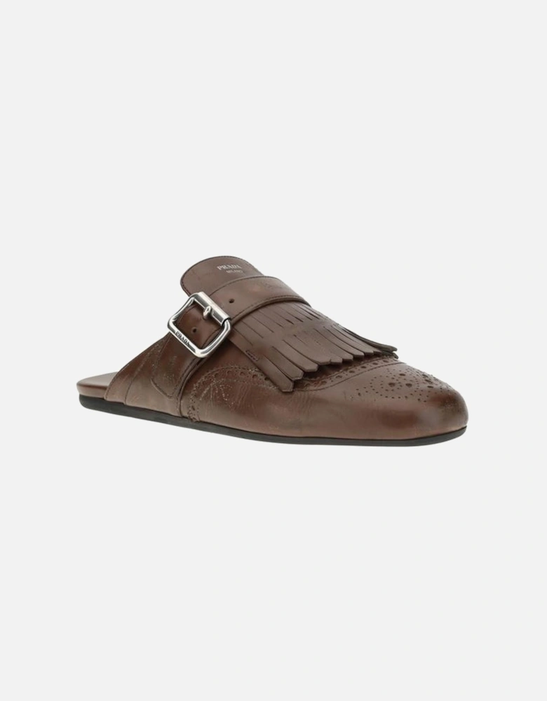 Leather Buckle-Fringe Sabot with Multi-Layered Sole Women - Brown