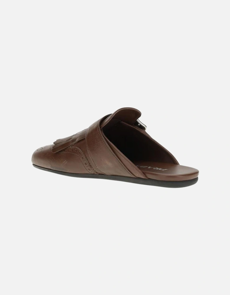 Leather Buckle-Fringe Sabot with Multi-Layered Sole Women - Brown
