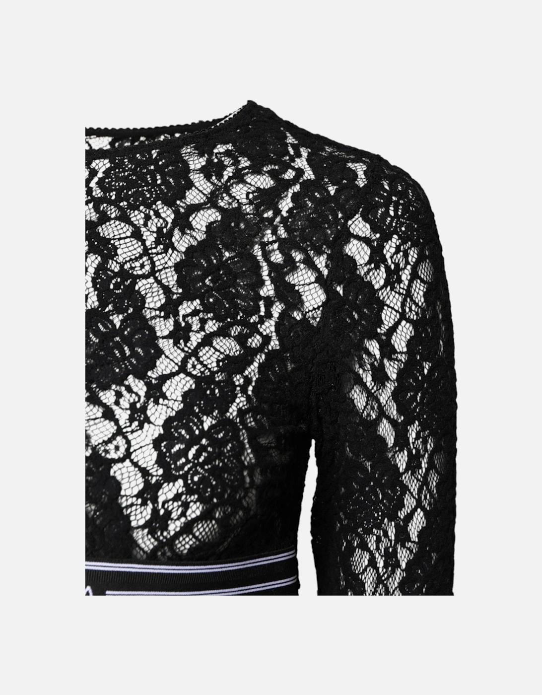 Floral Lace Long Sleeve Crew Neck Blouse Women - Black T-Shirts