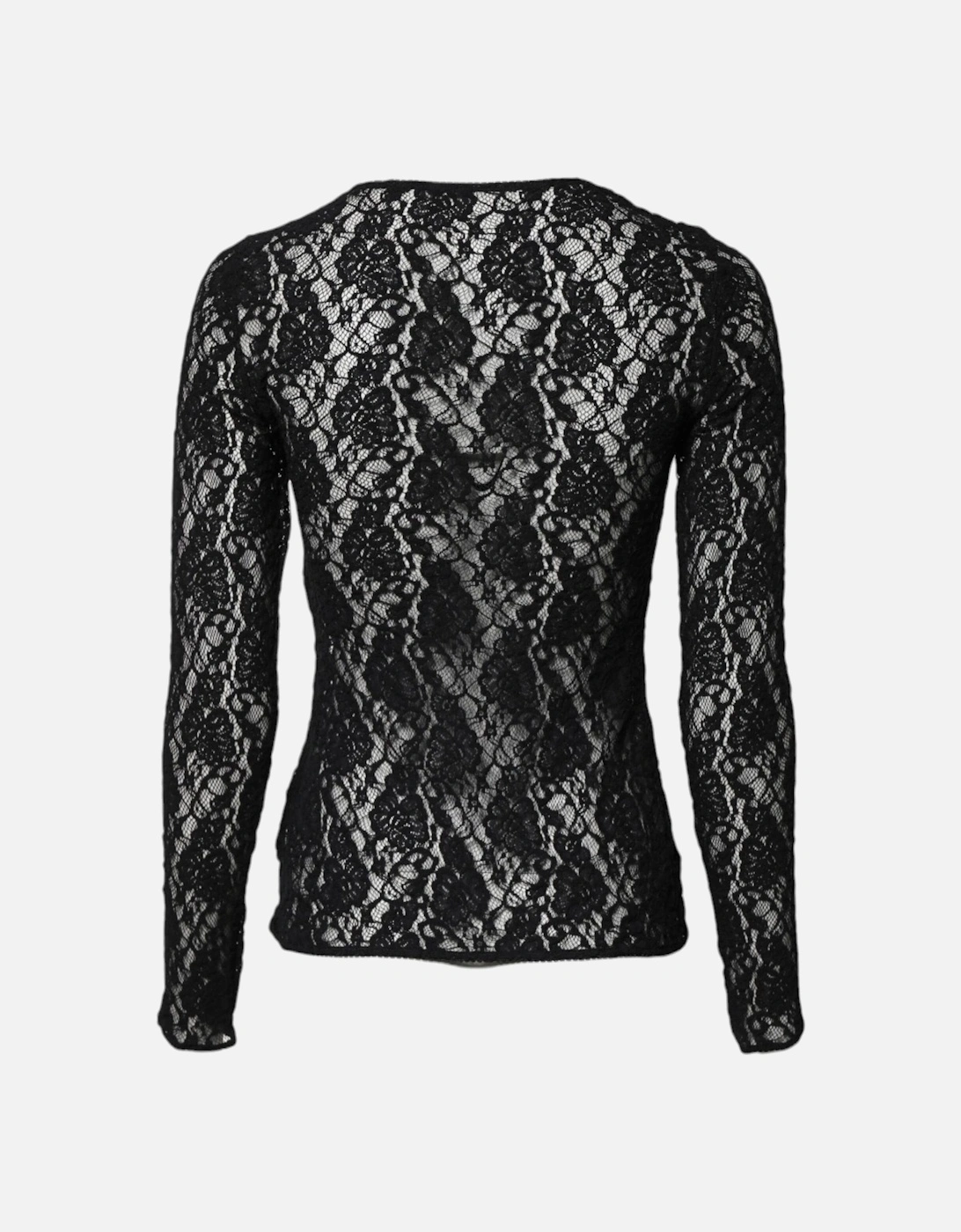 Floral Lace Long Sleeve Crew Neck Blouse Women - Black T-Shirts