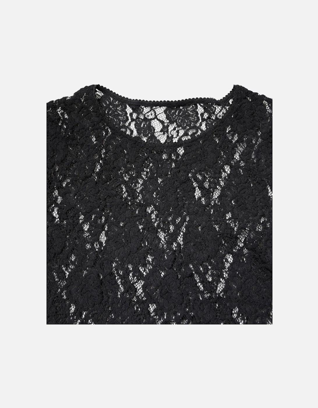 Floral Lace Long Sleeve Crew Neck Blouse Women - Black T-Shirts