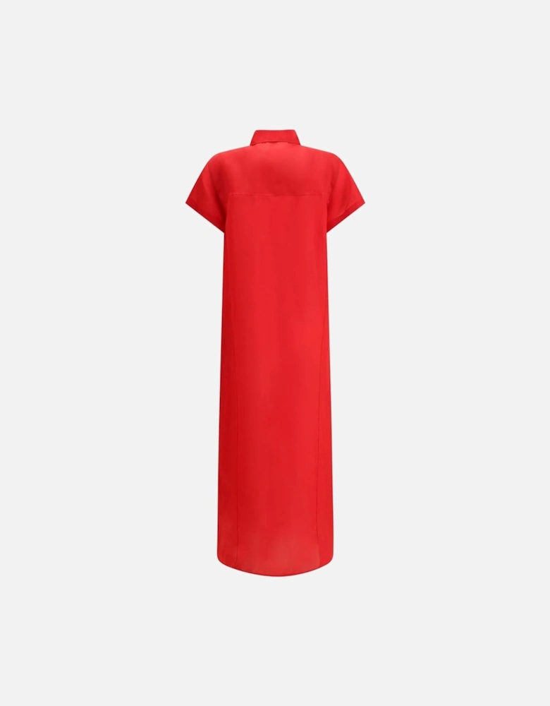 Shirt Dress Midi Relaxed Fit Women - Red Dresses