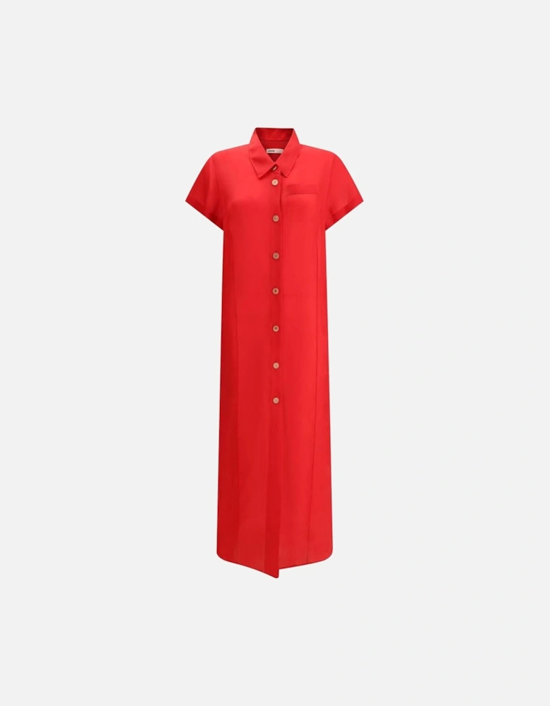 Shirt Dress Midi Relaxed Fit Women - Red Dresses