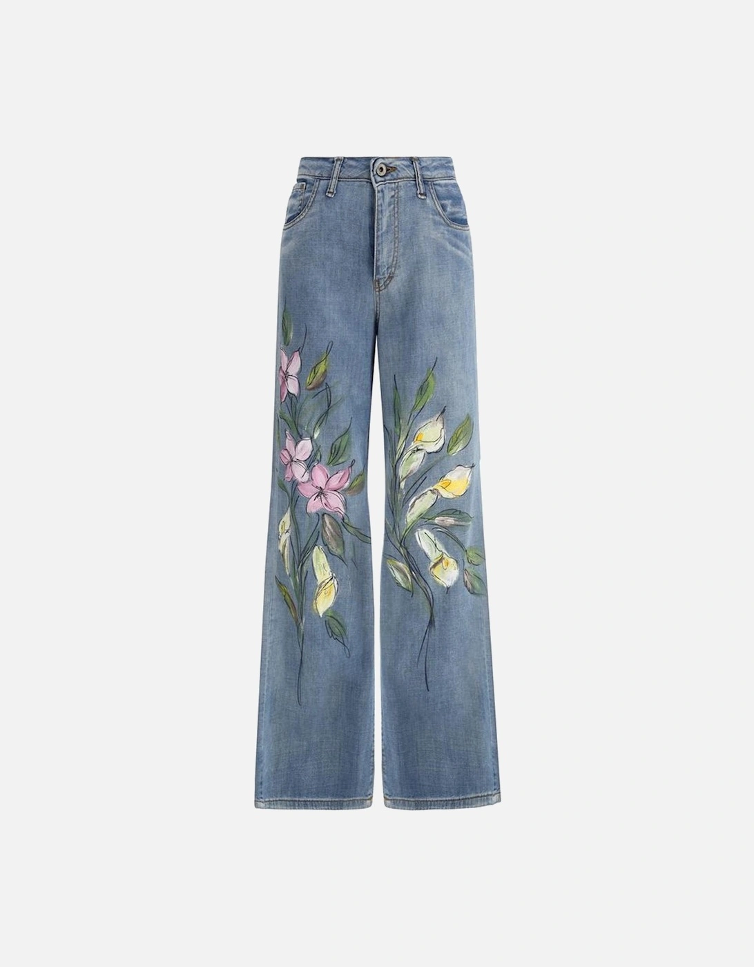 Floral Print Balloon Jeans with Painted Flowers Women - Light Blue, 4 of 3
