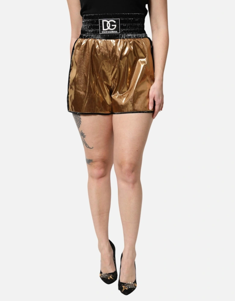 Metallic DG Logo High Waist Hot Pants Shorts Women - Gold