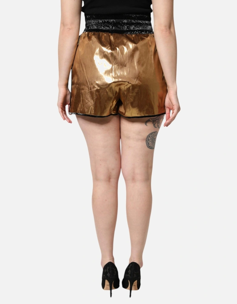 Metallic DG Logo High Waist Hot Pants Shorts Women - Gold