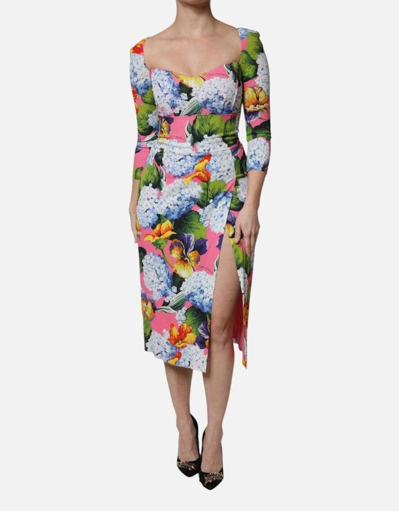 Viscose Sheath Midi Dress with Floral Print Women - Multicolor Dresses