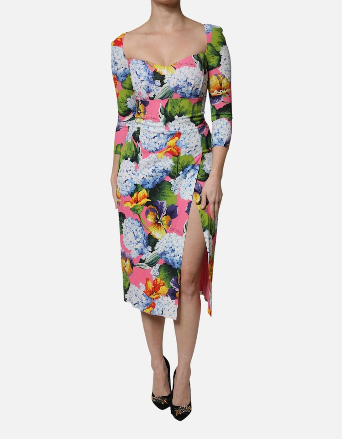 Viscose Sheath Midi Dress with Floral Print Women - Multicolor Dresses, 6 of 5