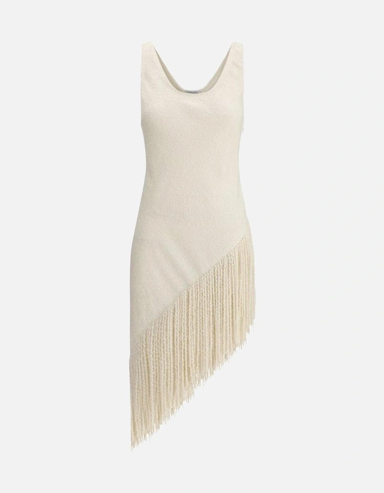 Sleeveless Silk Boucle Top with Asymmetrical Fringe Women - Cream