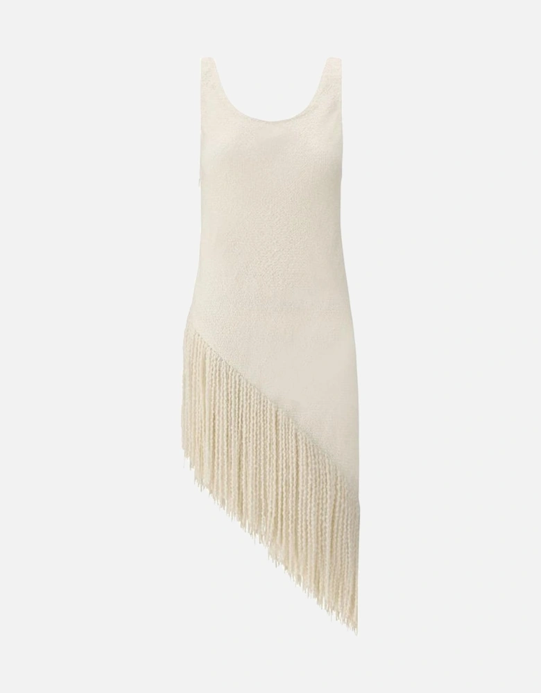 Sleeveless Silk Boucle Top with Asymmetrical Fringe Women - Cream