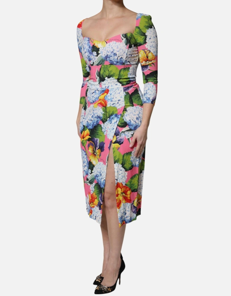 Viscose Sheath Midi Dress with Floral Print Women - Multicolor Dresses