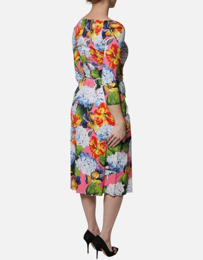 Viscose Sheath Midi Dress with Floral Print Women - Multicolor Dresses