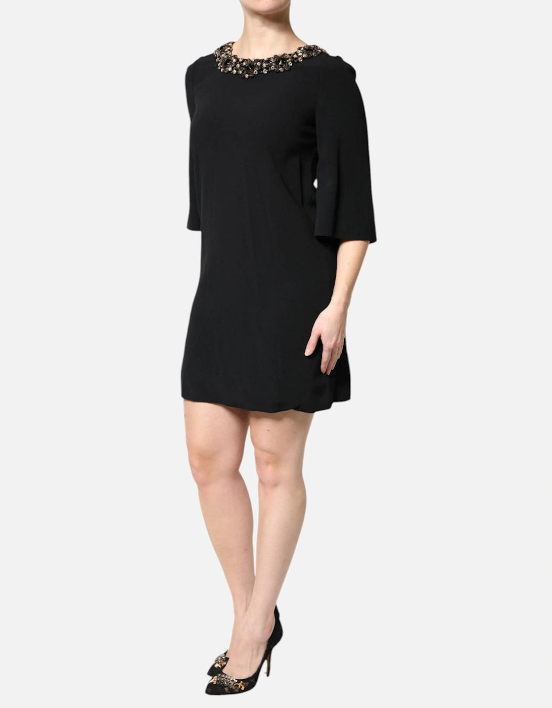 Crystal Embellished A-Line Shift Mini Dress Women - Black Dresses