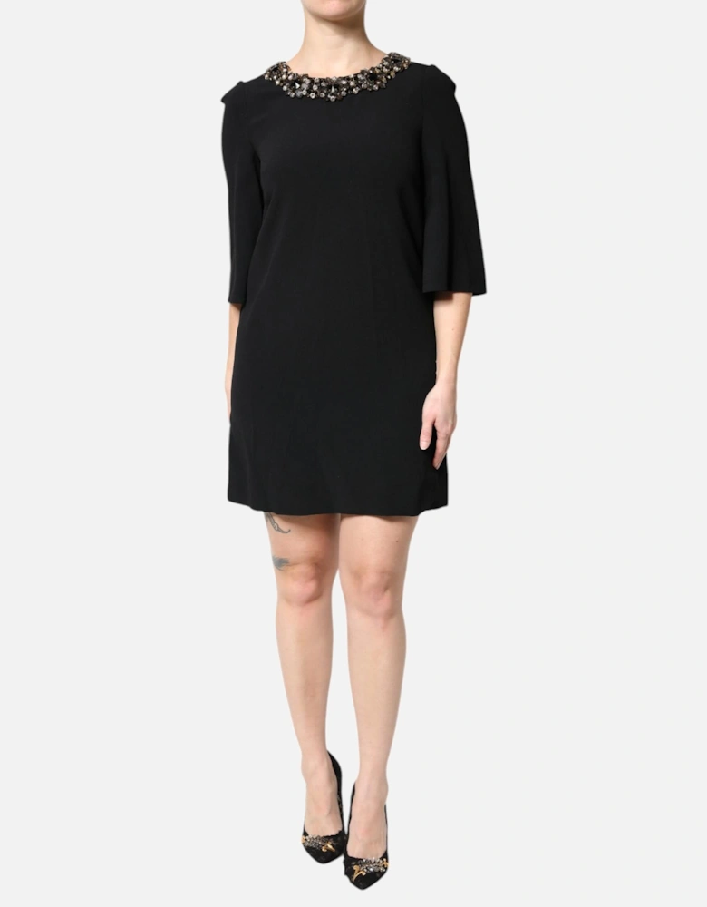 Crystal Embellished A-Line Shift Mini Dress Women - Black Dresses