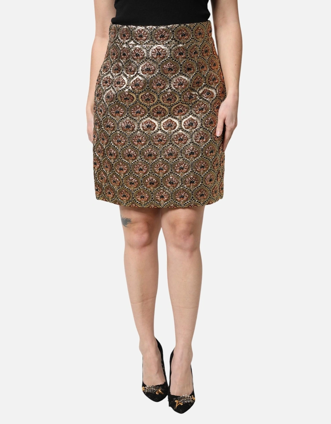 Brocade Mini Skirt with Zipper Closure Women - Brown, 6 of 5