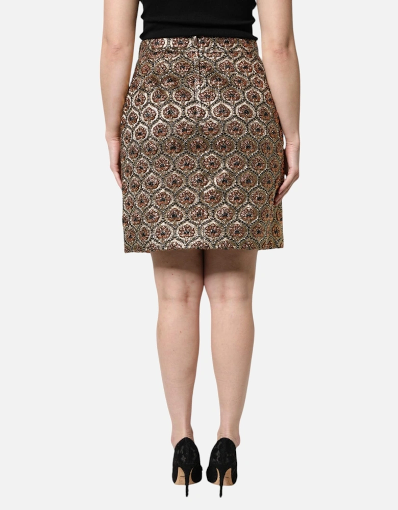 Brocade Mini Skirt with Zipper Closure Women - Brown