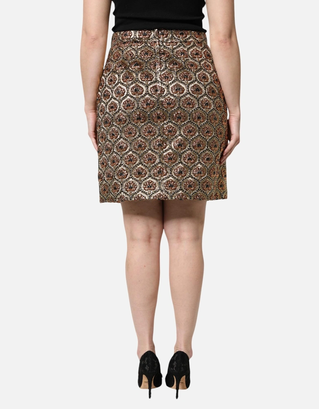 Brocade Mini Skirt with Zipper Closure Women - Brown