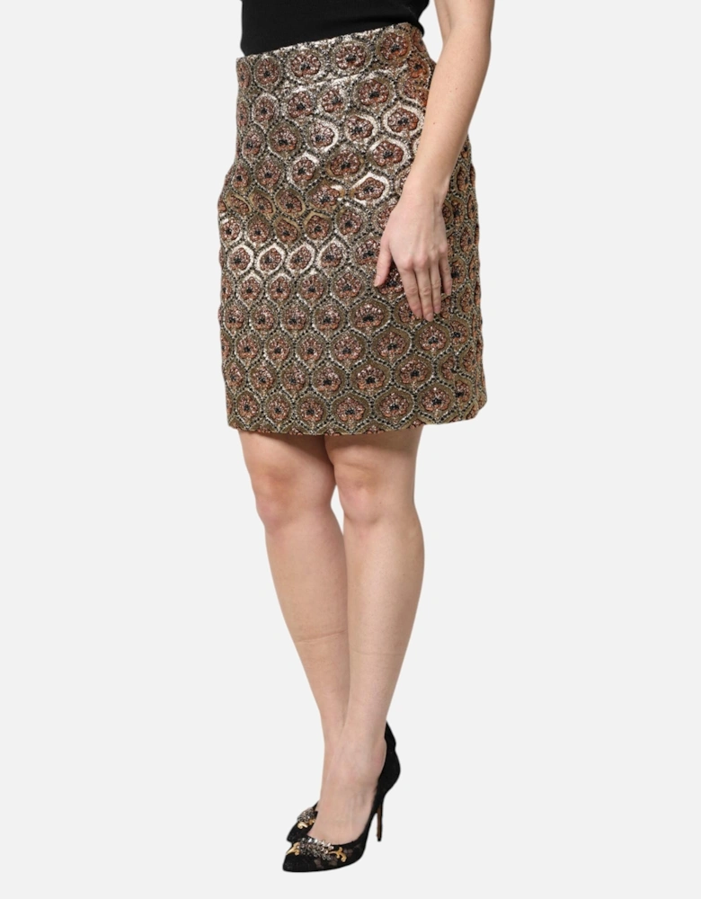 Brocade Mini Skirt with Zipper Closure Women - Brown
