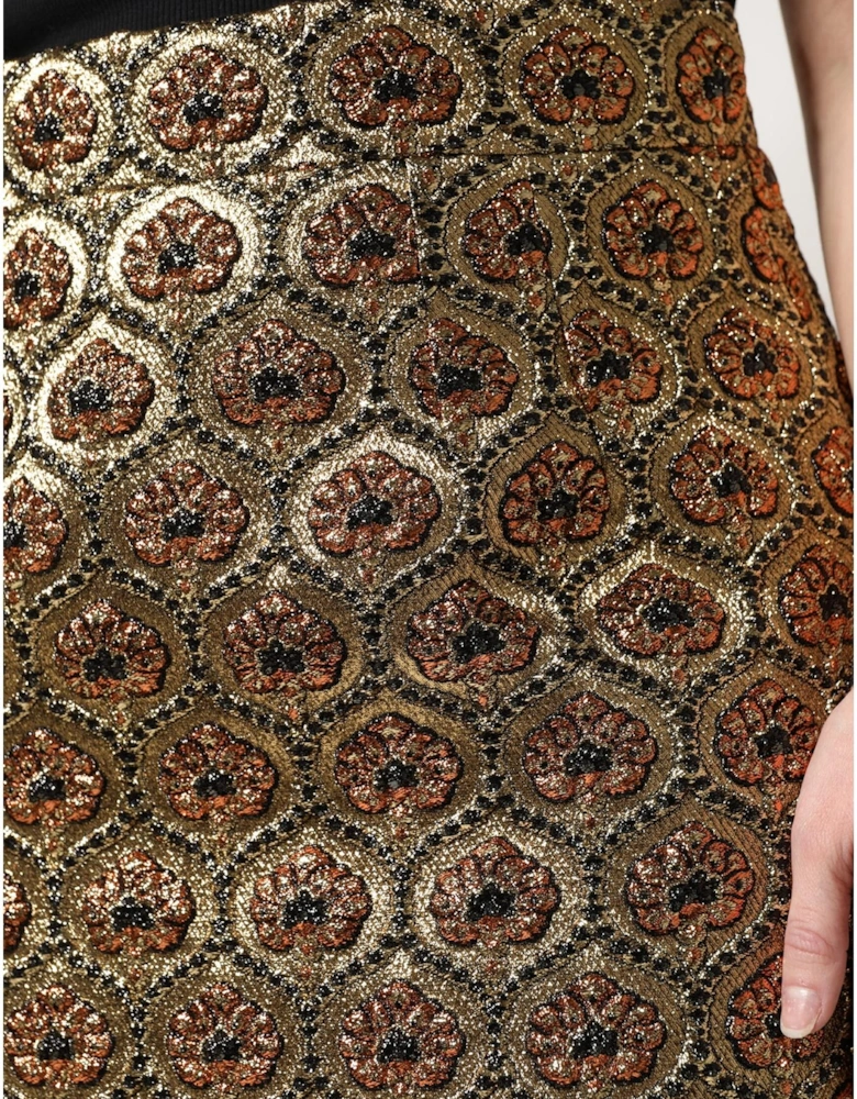 Brocade Mini Skirt with Zipper Closure Women - Brown