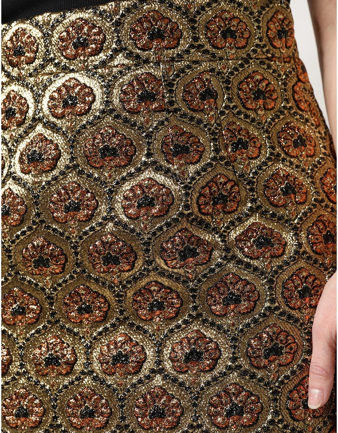 Brocade Mini Skirt with Zipper Closure Women - Brown