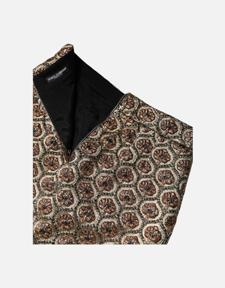 Brocade Mini Skirt with Zipper Closure Women - Brown