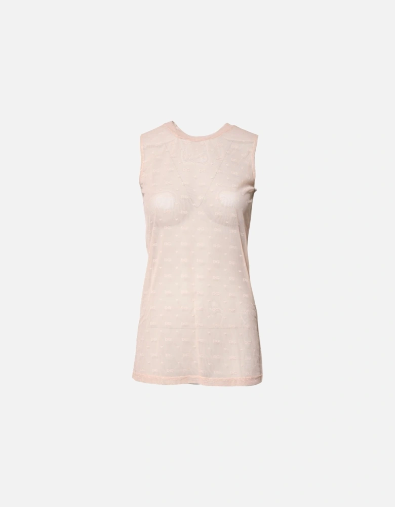 Round Neck Nylon Sleeveless Tank Top Women - Beige T-Shirts
