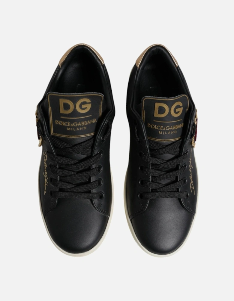 Low-Top Calf Leather Lace-Up Sneakers Women - Black