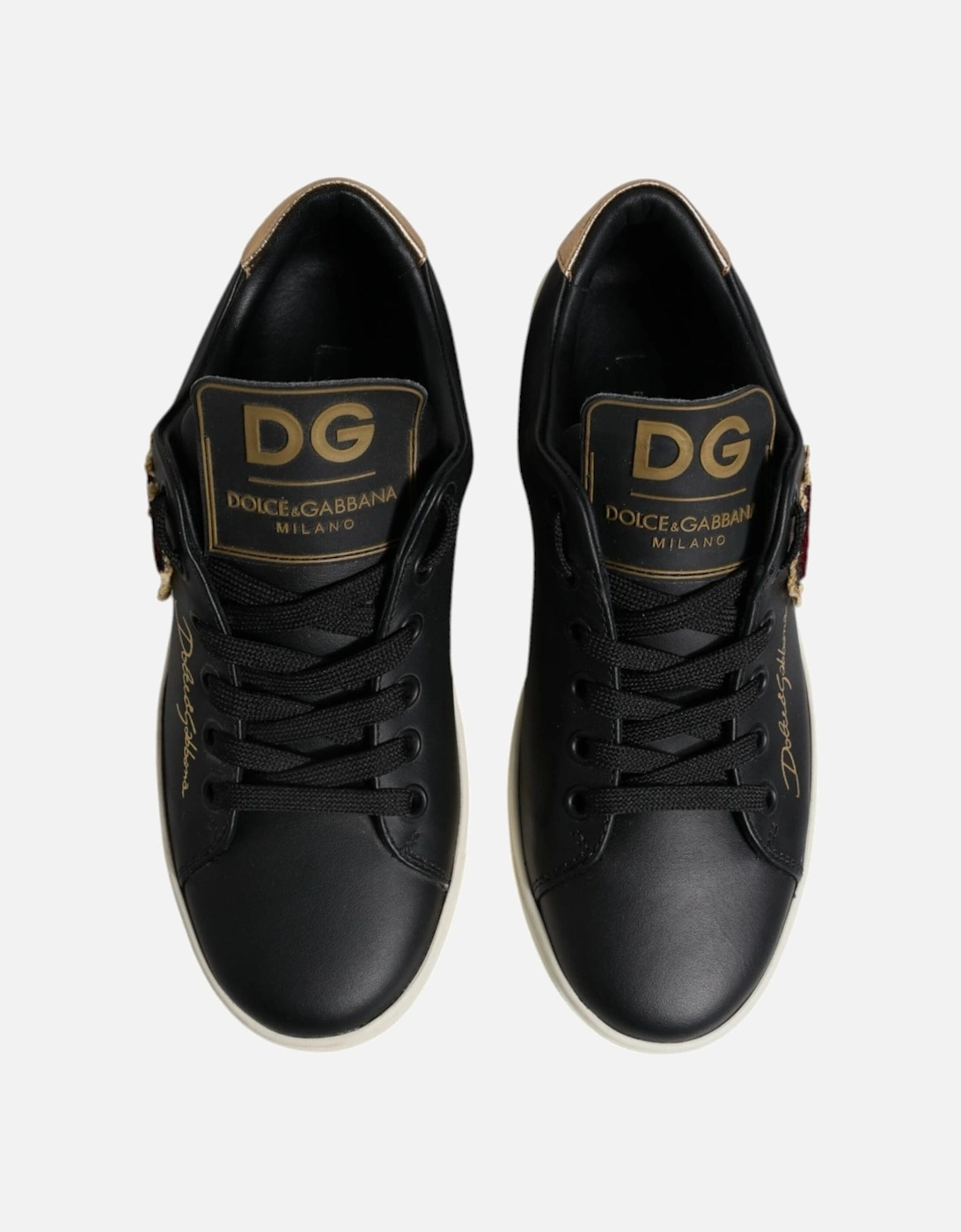 Low-Top Calf Leather Lace-Up Sneakers Women - Black