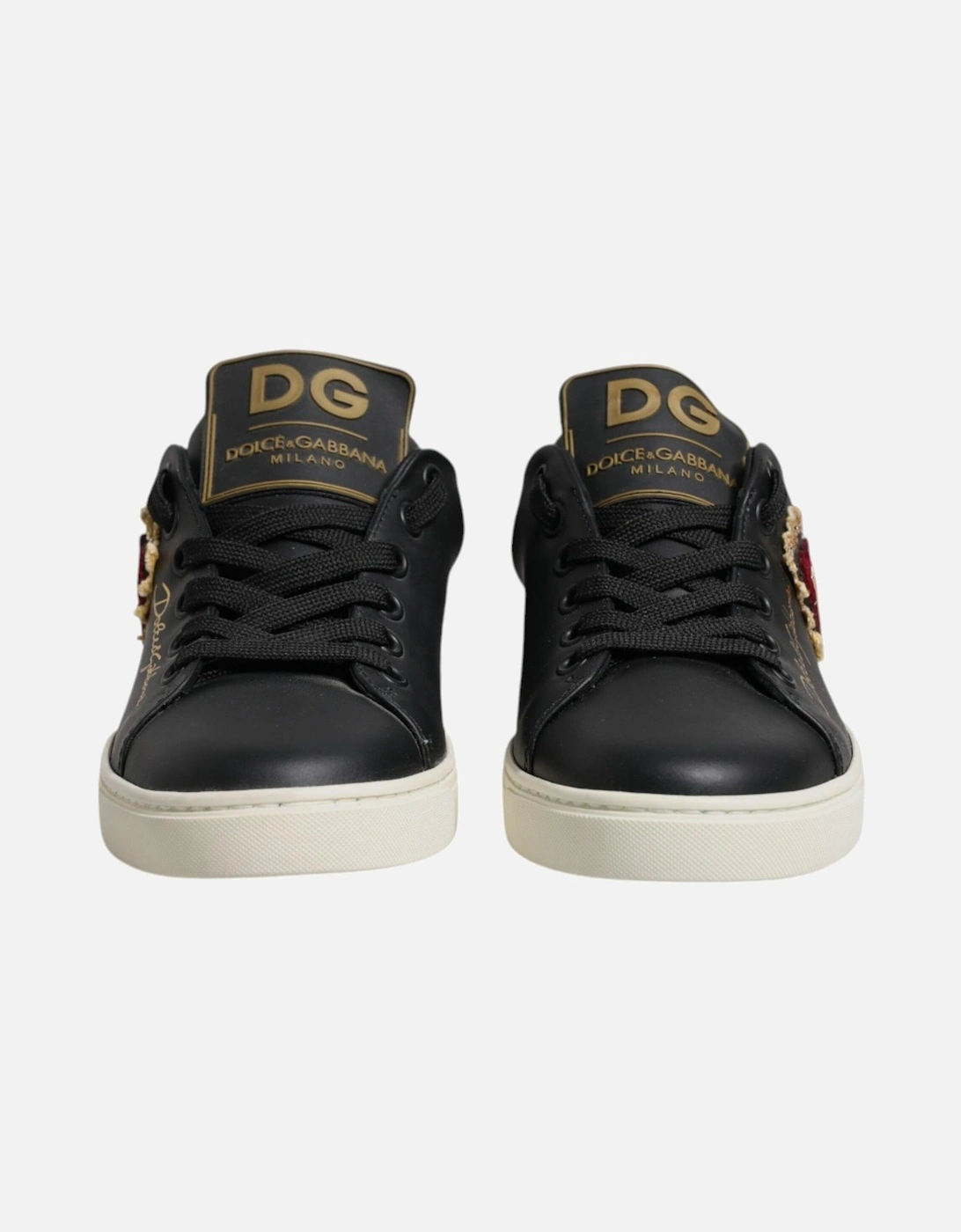 Low-Top Calf Leather Lace-Up Sneakers Women - Black