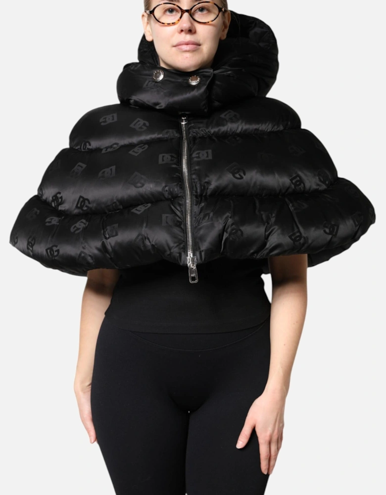 Hooded Padded Short Jacket with Zip Closure Women - Black Jackets