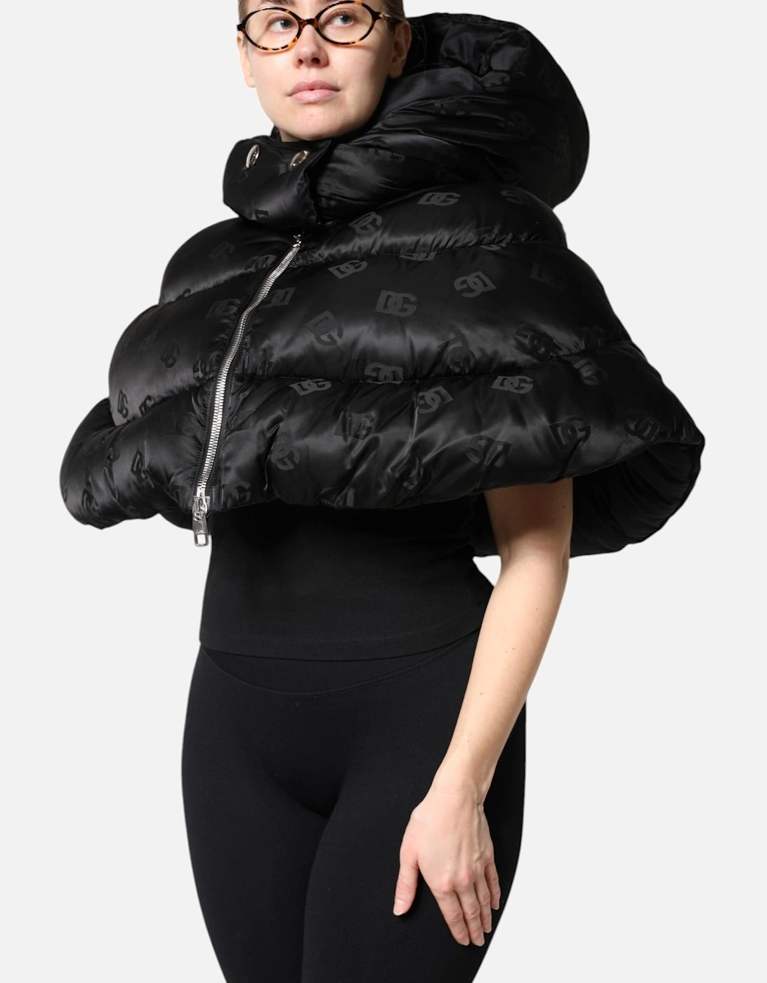 Hooded Padded Short Jacket with Zip Closure Women - Black Jackets