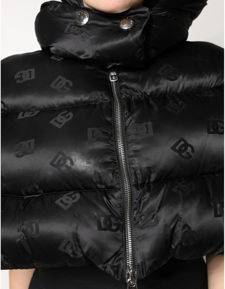 Hooded Padded Short Jacket with Zip Closure Women - Black Jackets