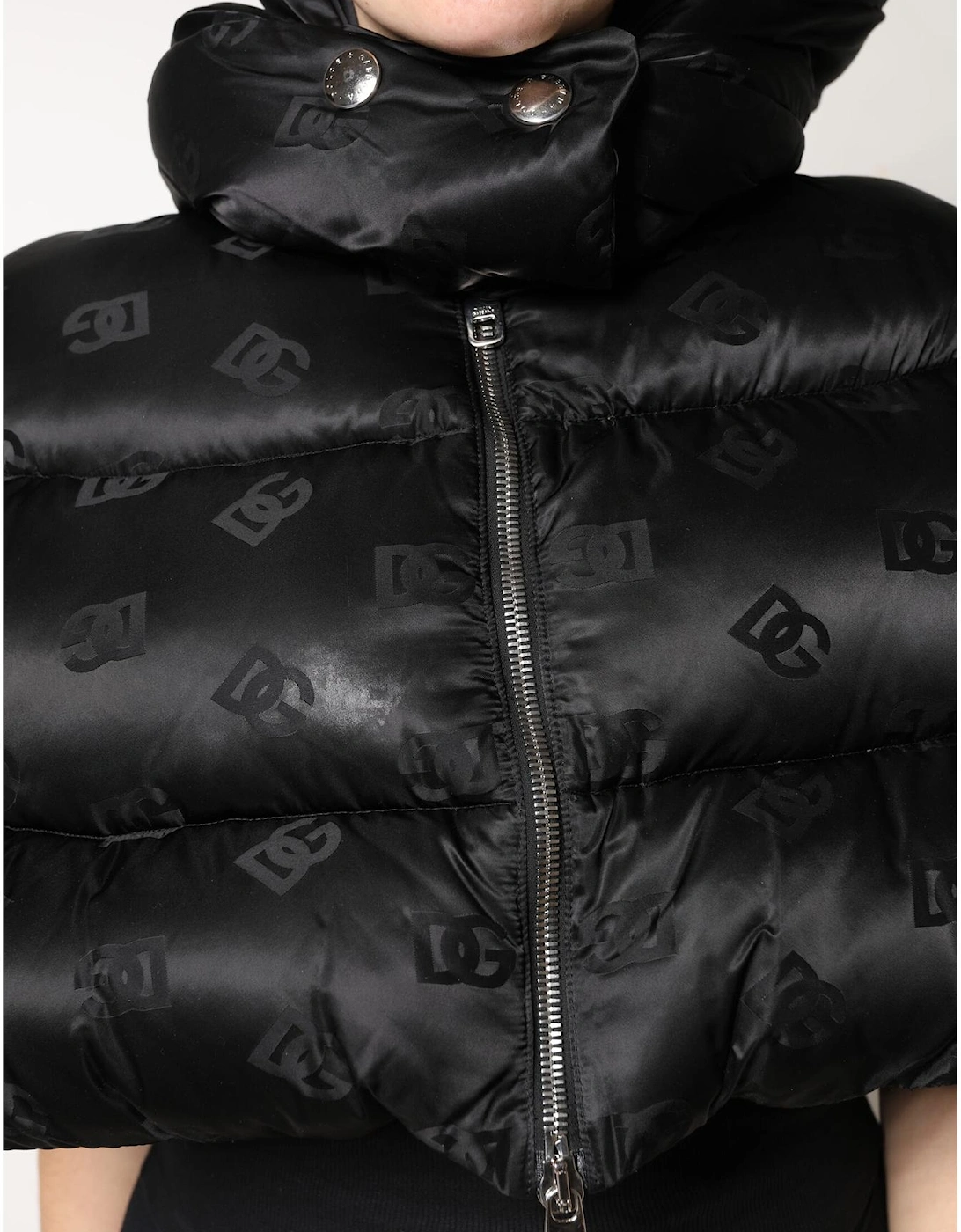 Hooded Padded Short Jacket with Zip Closure Women - Black Jackets