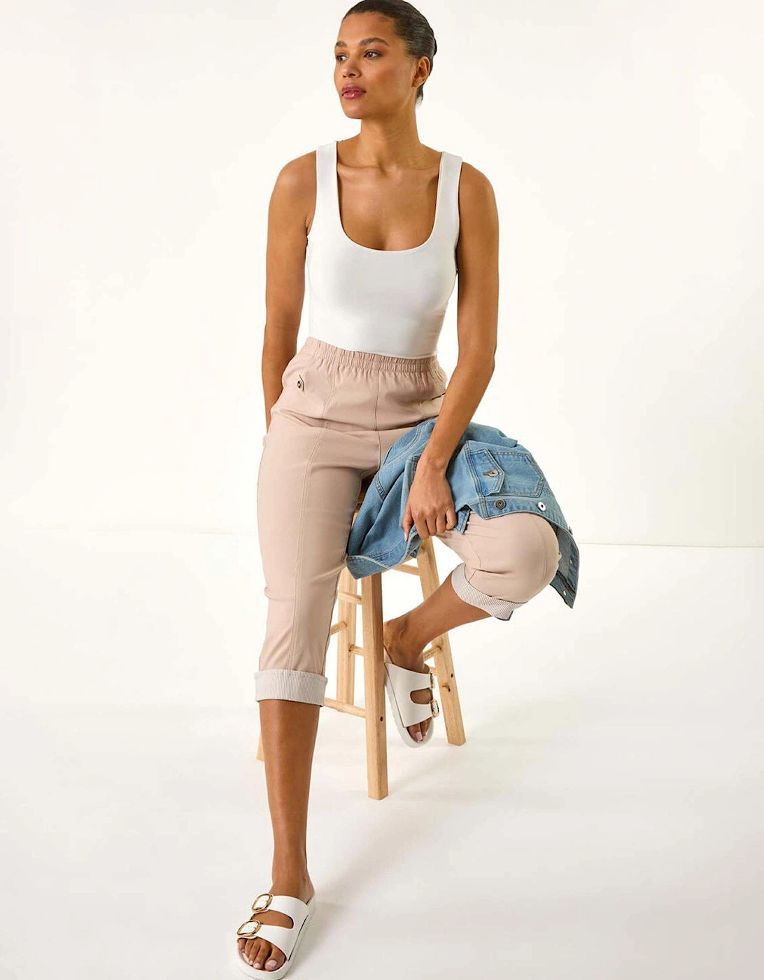 Contrast Detail Cropped Stretch Trouser - White, 2 of 1