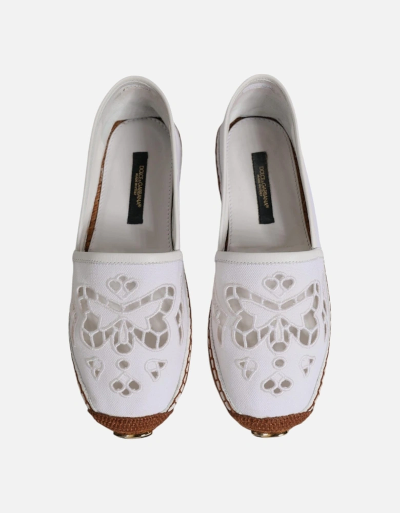 Embroidered Canvas Espadrille Slip-On Loafers Women - White Flats