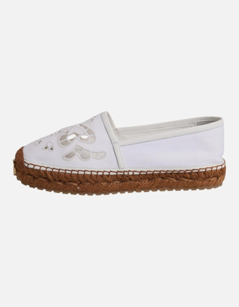 Embroidered Canvas Espadrille Slip-On Loafers Women - White Flats