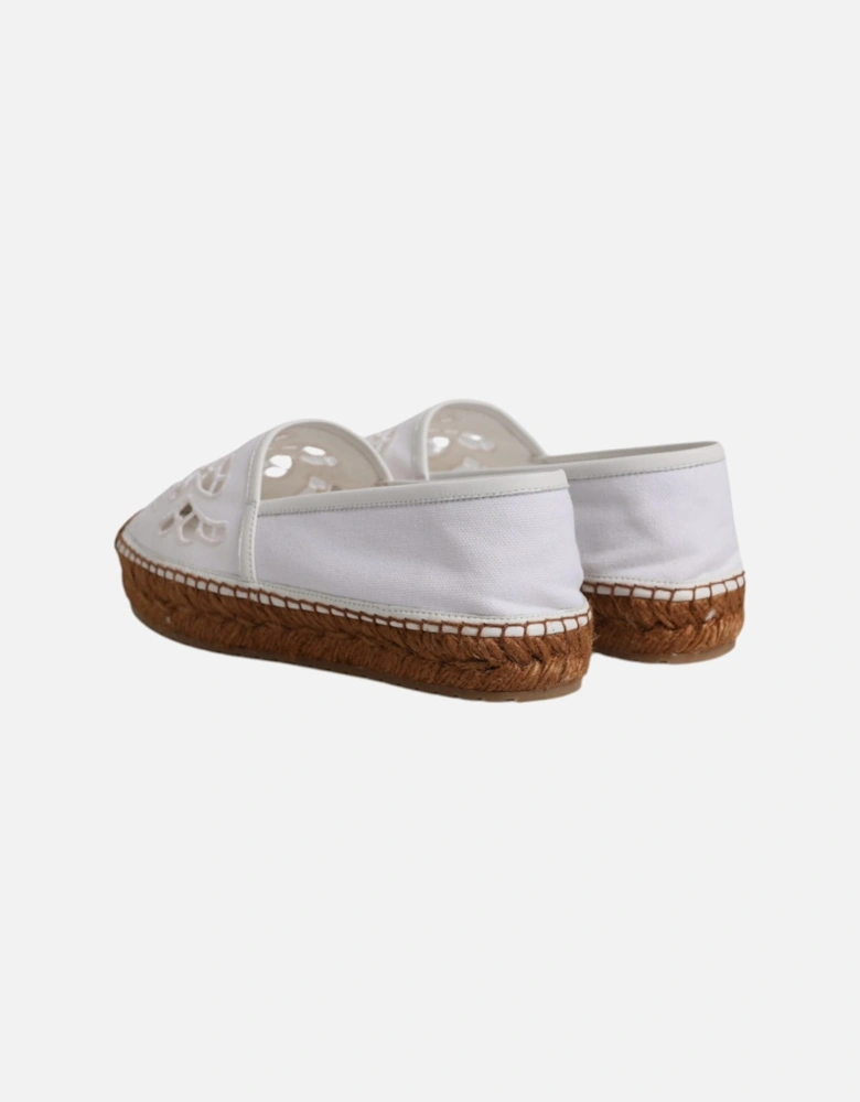 Embroidered Canvas Espadrille Slip-On Loafers Women - White Flats
