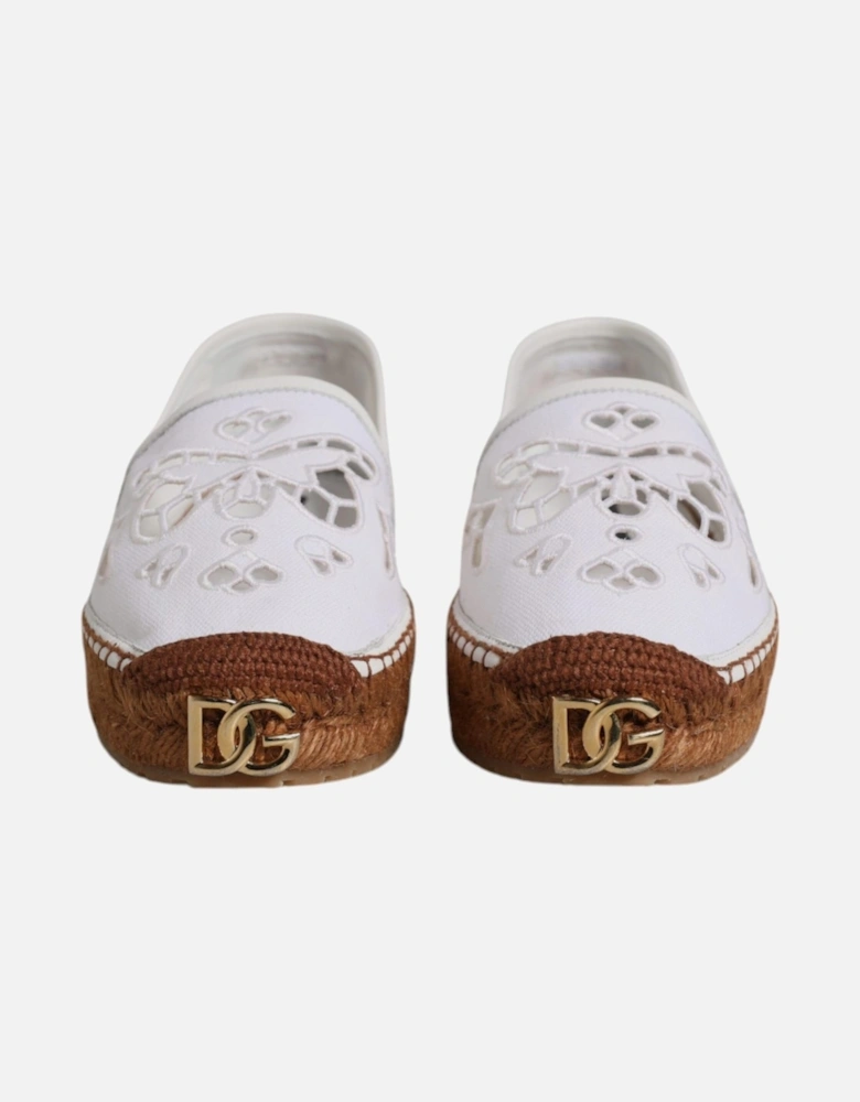 Embroidered Canvas Espadrille Slip-On Loafers Women - White Flats