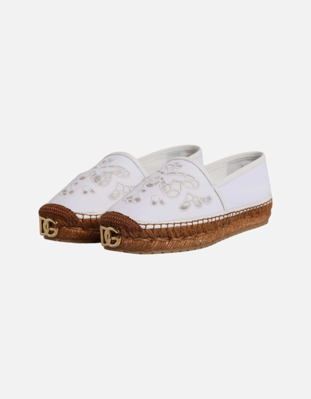 Embroidered Canvas Espadrille Slip-On Loafers Women - White Flats