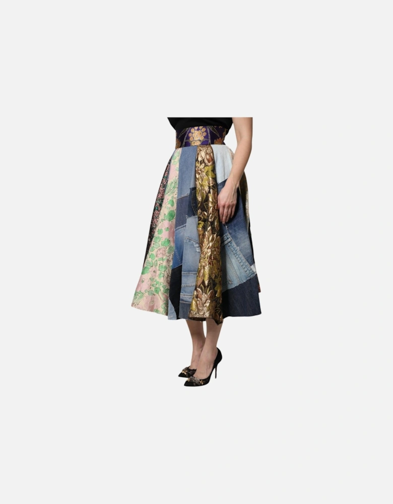 Patchwork A-Line Midi Skirt with Zipper Closure Women - Multicolor