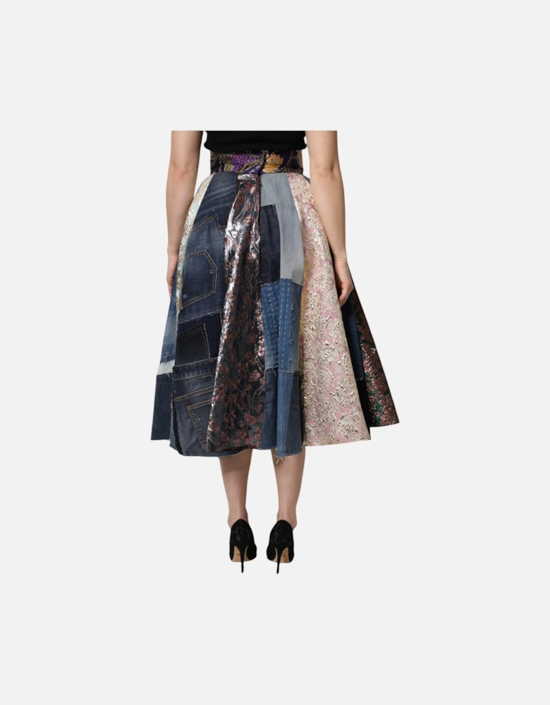 Patchwork A-Line Midi Skirt with Zipper Closure Women - Multicolor